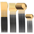 Axyaa 24pcs Gold Stainless Steel Cutlery Set, Mirror Polished Luxury Western Steak Knife Spoon