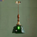 Axyaa Green Glass LED Pendant Lights with Wood Handle - Modern Design