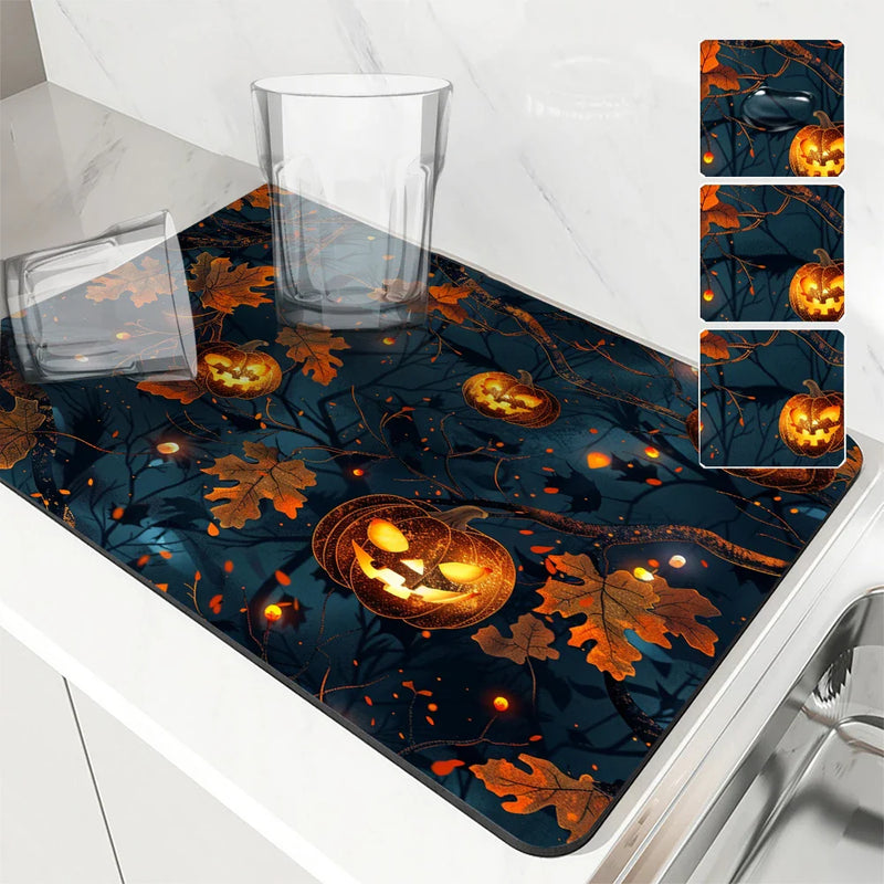 Axyaa Halloween Maple Absorbent Draining Mat for Kitchen and Bathroom