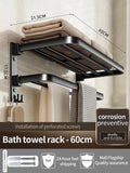 Axyaa Folding Aluminum Towel Rack Holder with Hook: Grey/Black, 50CM-60CM