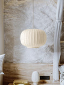 Axyaa Retro White Silk Pendant Light: French Nordic E27 Chandelier