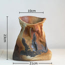 Axyaa Pleated Cloth Bags Ceramic Vase Rust Flower Pot Table Decoration