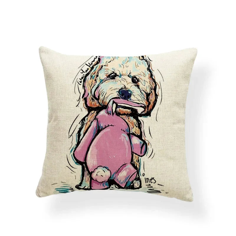 Axyaa Golden Retriever Linen Pillowcase: Decorative Square Cushion Cover