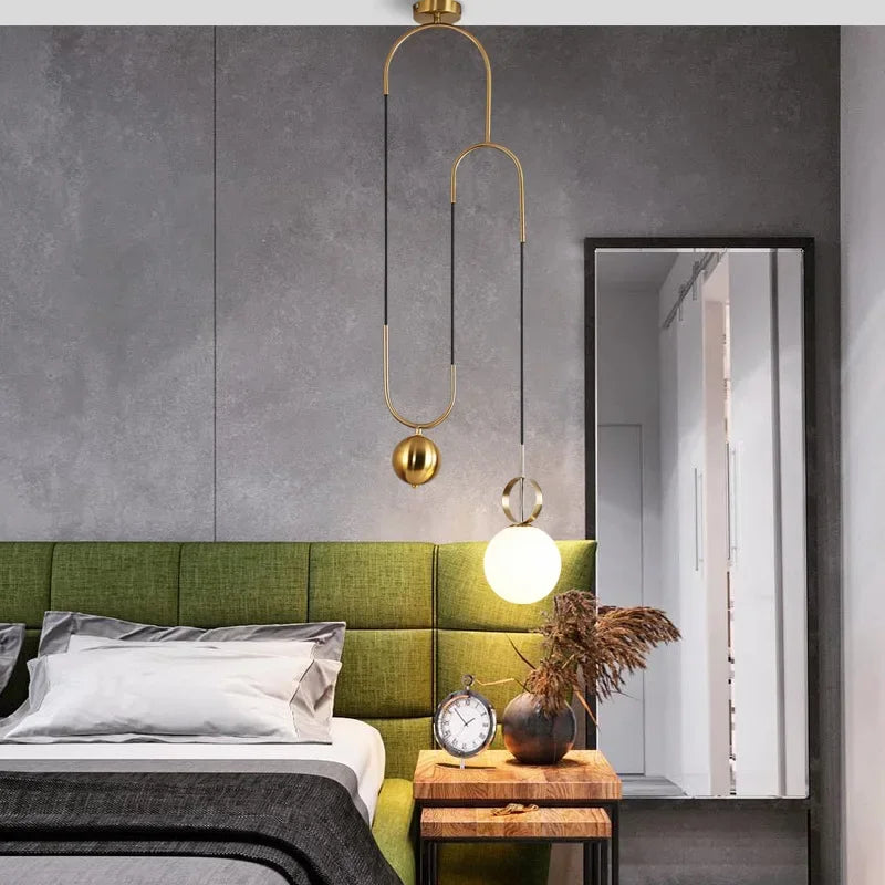 Axyaa Glass Ball Pulley Pendant Light Fixture for Indoor Living Room and Bedroom