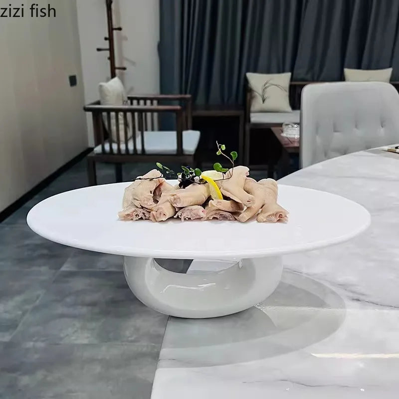 Axya High Foot Ceramic Dinner Plate - Pure White Oval Flat Plate