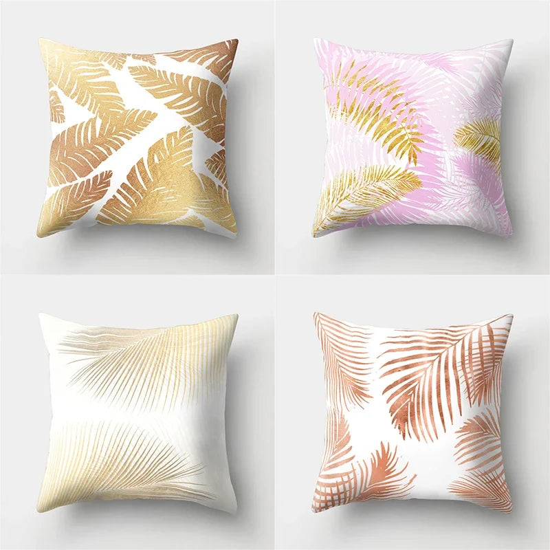 Golden Leaf Tropical Pillow Cover for Home Decor by Axyaa
