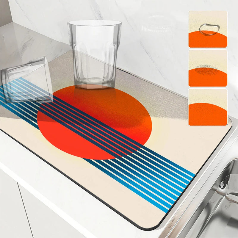 Axyaa Geometric Absorbent Kitchen Mat: Quick Dry, Antiskid, Drain Pad