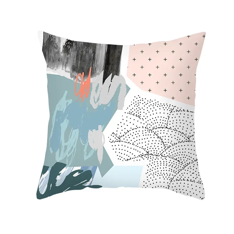 Axyaa Pink Blue Abstract Plants Floral Pillows Case - Modern Art Decor Sofa Couch