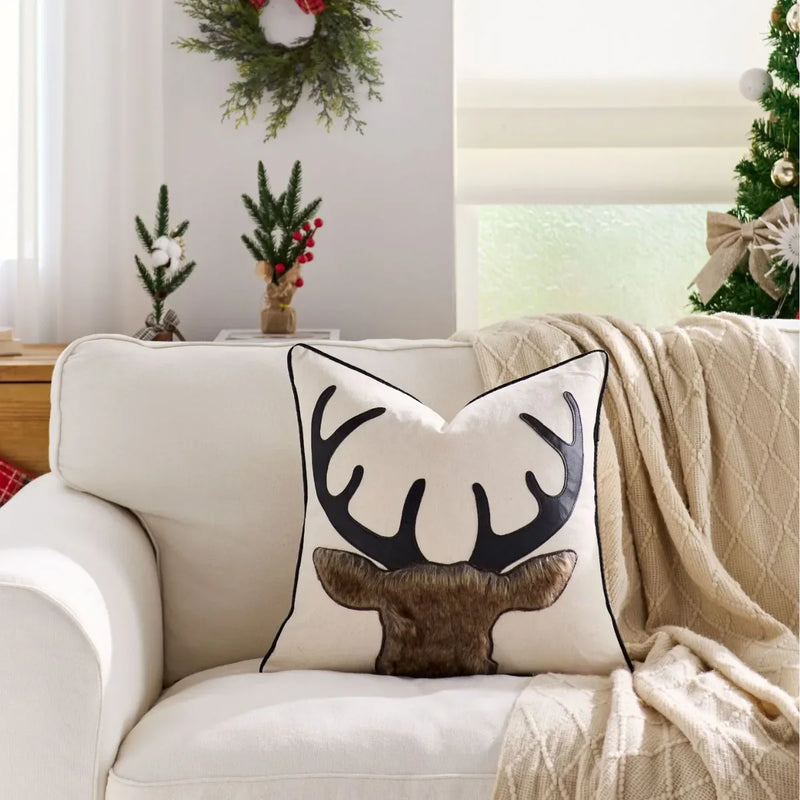 Axyaa Christmas Embroidered Pillow Cover Trees Deer Snowflakes 45x45cm 30x50cm