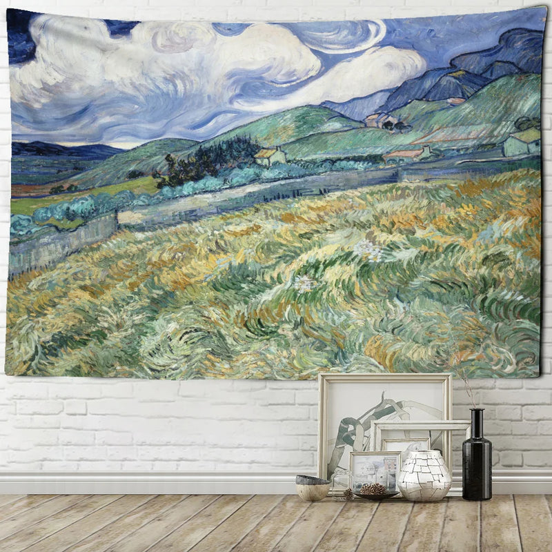 Axyaa Wheat Field Cypress Tapestry Van Gogh Scene Wall Decoration