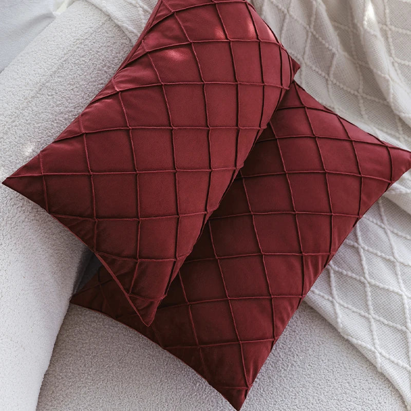 Red Velvet Plaid Cushion Covers 30x50cm Romantic Valentine's Day Decorative Pillows for Sofa