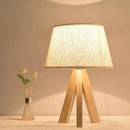 Axyaa Rustic Beige Linen LED Desk Lamp Solid Wood Tripod, Japanese Style Table Lamp.