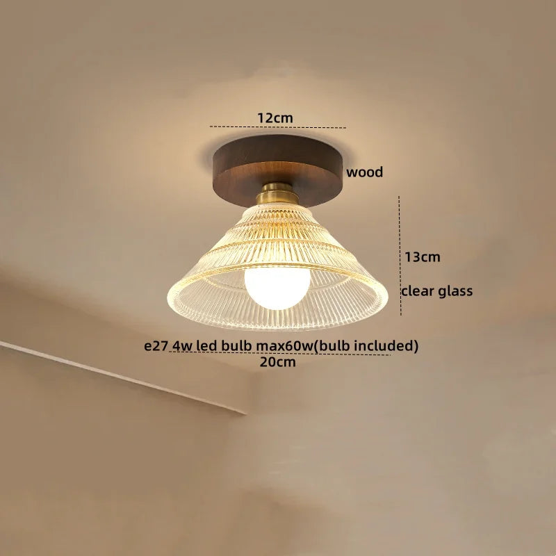 Axyaa Glass Wood LED Ceiling Lights Modern Plafondlamp for Living Room & Corridor