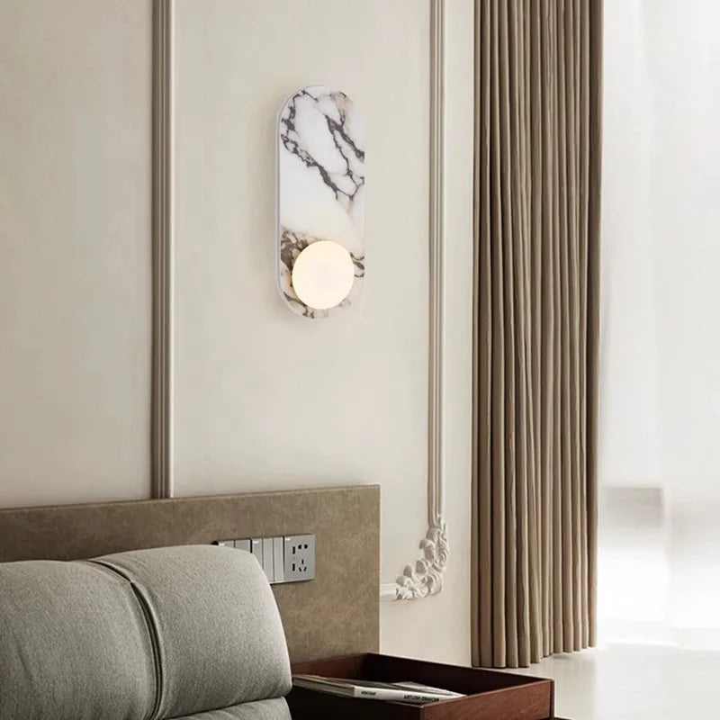 Axyaa White Black Stone Wall Light with Glass Sconce for Indoor Spaces