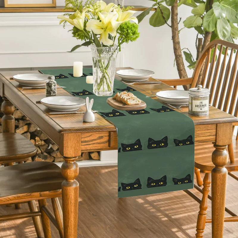 Black Cat Silhouette Table Runner by Axyaa: Halloween Party Decor & Dresser Table Accent