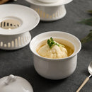 Axyaa Ceramic White Soup Pot with Cover for One Person