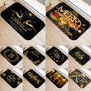 Axyaa Merry & Happy Year Door Mat: Golden Black Letter Print, Non-Slip Floor