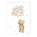 Axyaa Bear Hot Air Balloon Wall Art - Baby Nursery Prints, Boho Rainbow Sun Canvas