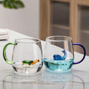 Axyaa Glass Handle Cartoon Animal Mug - High Borosilicate Juice Cup