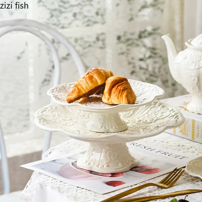 Axya Ceramic Tea Set with High Leg Cake Plate & Snack Dish