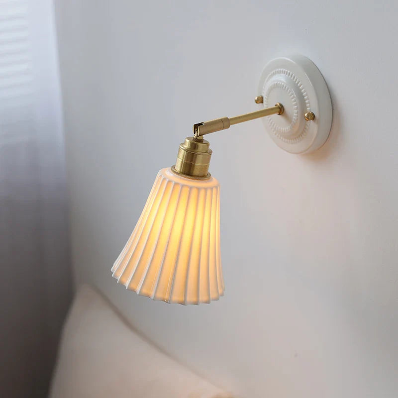 Axyaa Pleats Copper Ceramic LED Wall Light with Pull Chain Switch