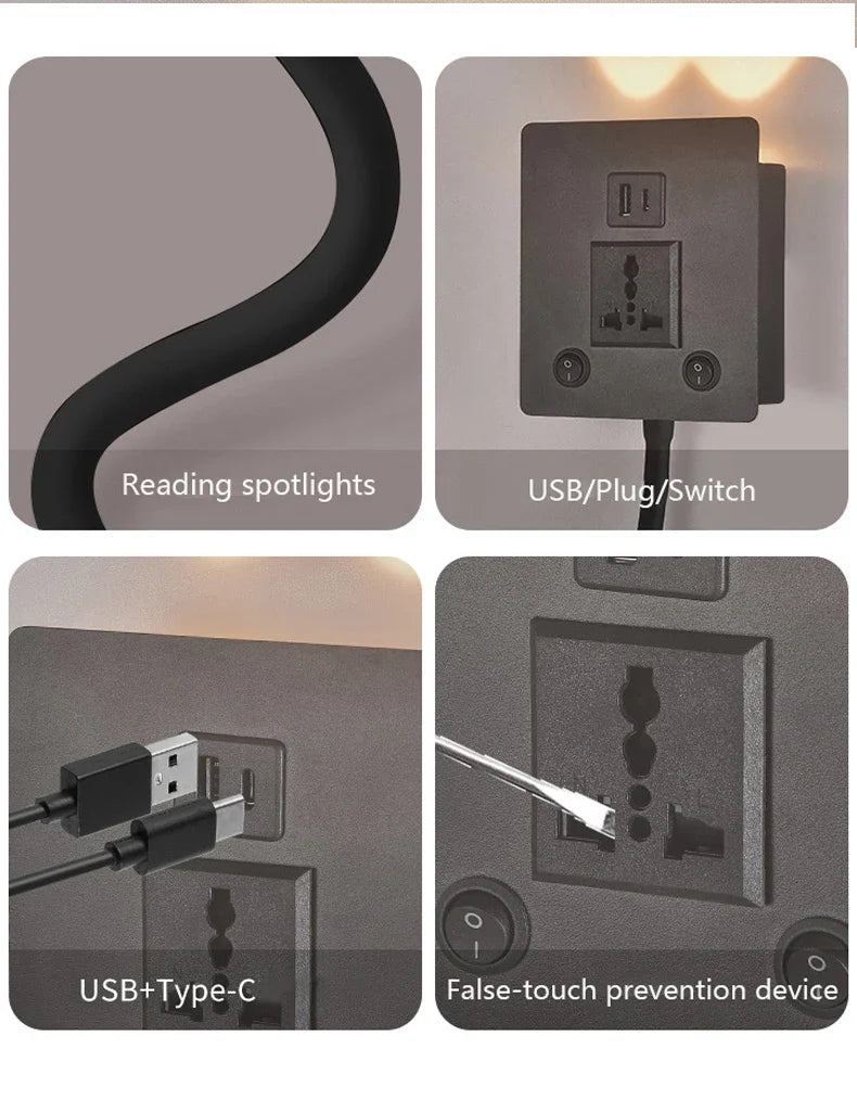 Axyaa Rotatable LED Wall Sconce Lamp with USB Port, Modern Simple Design