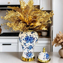 Axyaa Golden Ceramic Vase with Lid - Tabletop Flowers & Storage Jar