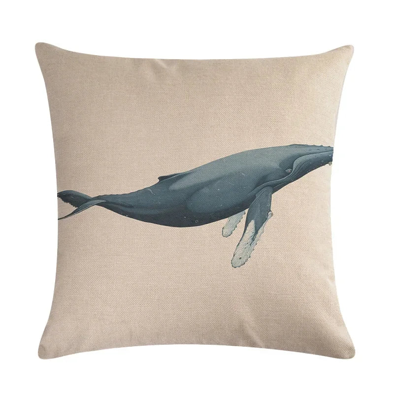 Whale Print Linen Pillowcase for Home and Office Decor by Axyaa
