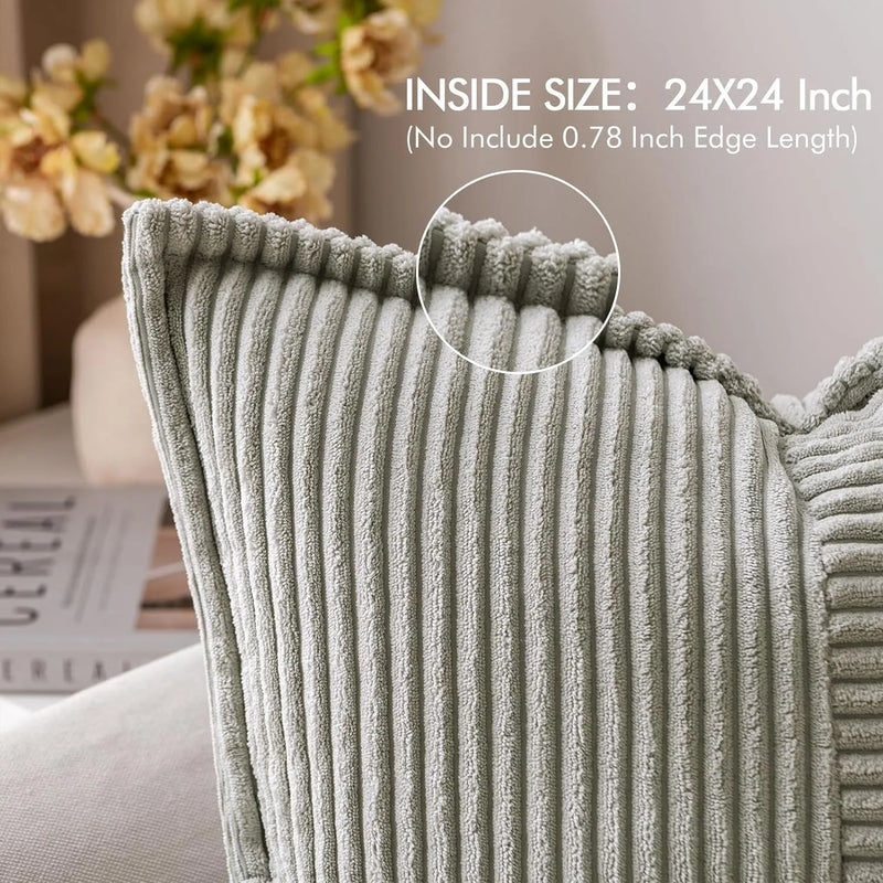 Axyaa Boho Grey Corduroy Throw Pillow Cover - Soft Cozy Cushion for Home Decor