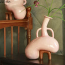 Axyaa Abstract Ceramic Vase with Artificial Flowers for Aesthetic Room Decor