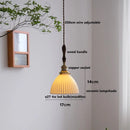 Axyaa White Ceramic LED Pendant Light with Wood Handle & Copper Socket