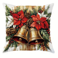 Festive Poinsettias & Bells Pillow Covers by Axyaa - Decorative Cushion Cover for Sofa, Bedroom & Car