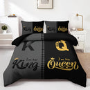 Axyaa Black Grey Crown Lettering Duvet Cover Set for Home Dorm Decor