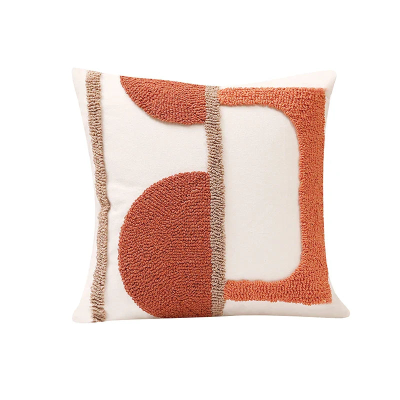 Axyaa Burnt Orange Gematric Tufted Half Circle Cushion Cover for Home Decor