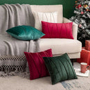 Axyaa Christmas Decorative Velvet Throw Pillow Covers, Red Green Black Solid Sofa Cushion Case