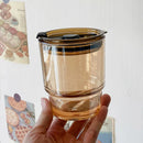 Axyaa Coloured Glass Tumbler Cup with Lid & Straw - 400ml Grey Amber Glass
