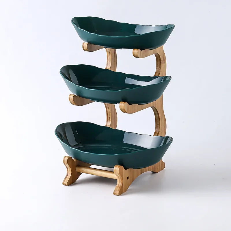 Axyaa 2/3 Layer Wooden Dinnerware Set - Partitioned Fruit Bowl, Candy Trays, Salad Bowl