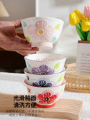 Axyaa Ceramic High Foot Rice Bowl Relief Underglaze Color High Dessert Salad Bowl