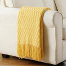 Axyaa Orange Knit Throw Blanket with Tassels - Lightweight & Decorative Fall Plaid Blanket