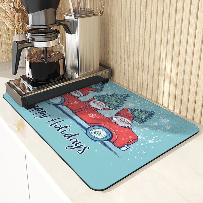 Axyaa Christmas Dish Drying Mat - Heat Resistant Non-slip Kitchen Counter Pad