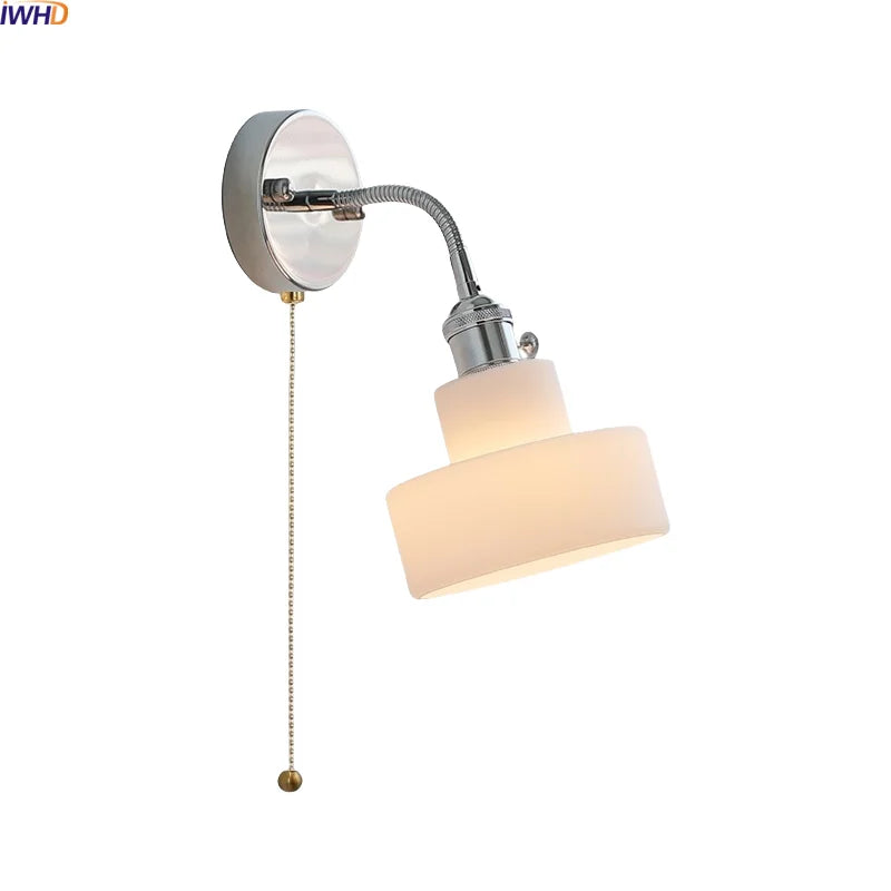 Axyaa Nordic LED Wall Sconce with Flexible Switch - White Glass Lampshade
