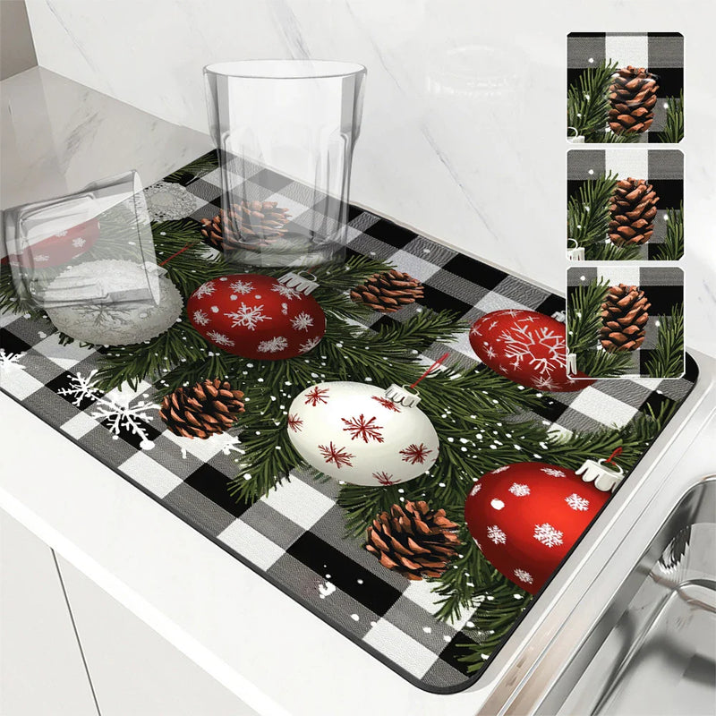 Axyaa Christmas Fir Snow Kitchen Drying Mat
