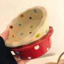 Axyaa Lace Polka Dot Ceramic Fruit Bowl | Cute Korean Style Dessert Dish