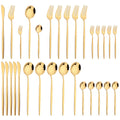 Axyaa 30-Piece Stainless Steel Dinnerware Set - Black Knife Fork Spoon Western Cutlery