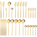 Axyaa 30-Piece Stainless Steel Dinnerware Set - Black Knife Fork Spoon Western Cutlery