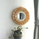 Axyaa Raffia Circle Wall Mirror Farmhouse Decor for Living Room Bedroom