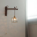 Axyaa Wood Square Glass Wall Sconce LED Lights with Pull Chain Switch