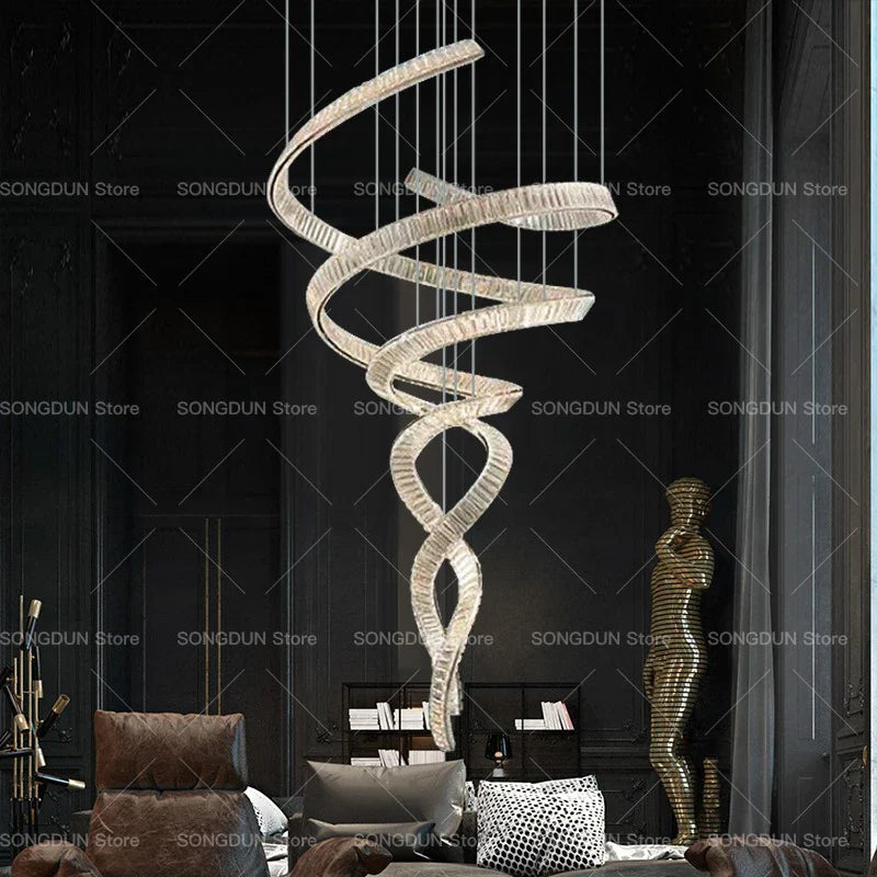 Axyaa Crystal Chandelier: Luxury Designer Light for Living Room, Stairwell & Restaurant