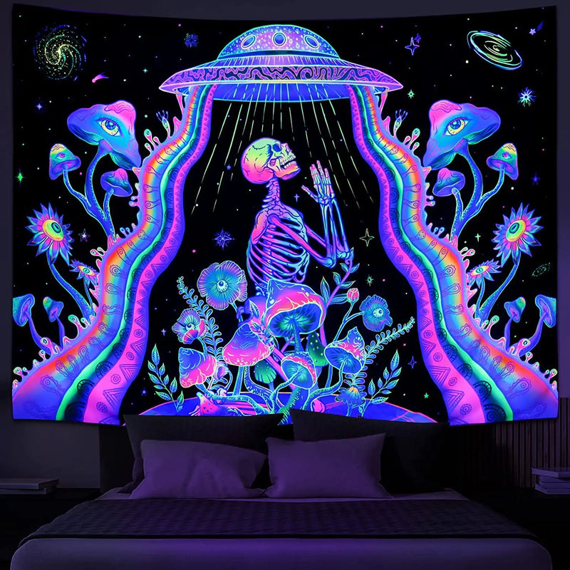 Axyaa Fluorescent Tapestry: Astronaut UV Wall Hanging for Independent Room Aesthetics
