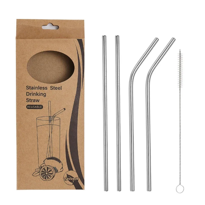 Axyaa Stainless Steel Straws Set - Reusable, Washable, Ideal for Smoothies, Juice
